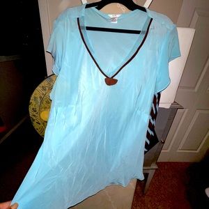 Beautiful silk skirt set. Sky blue and chocolate brown. Size 2x. Elastic waist.